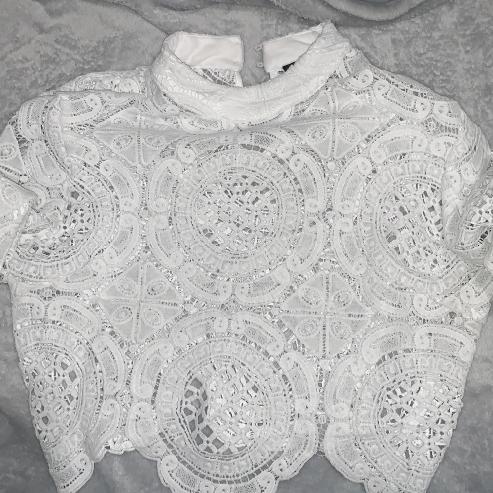 White cropped crochet top